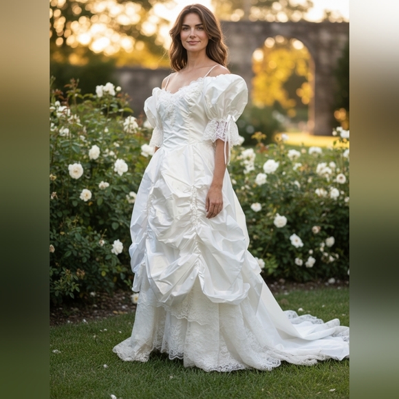 RARE Snow White Beads Ballroom Wedding Dress Princess Victorian Luxury Ball Gown - Picture 16 of 16